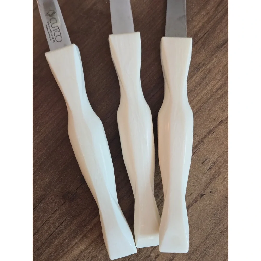 Cutco Vintage 3 Piece Serving Set White Swirl Handle Ladle Slotted Basting Spoon